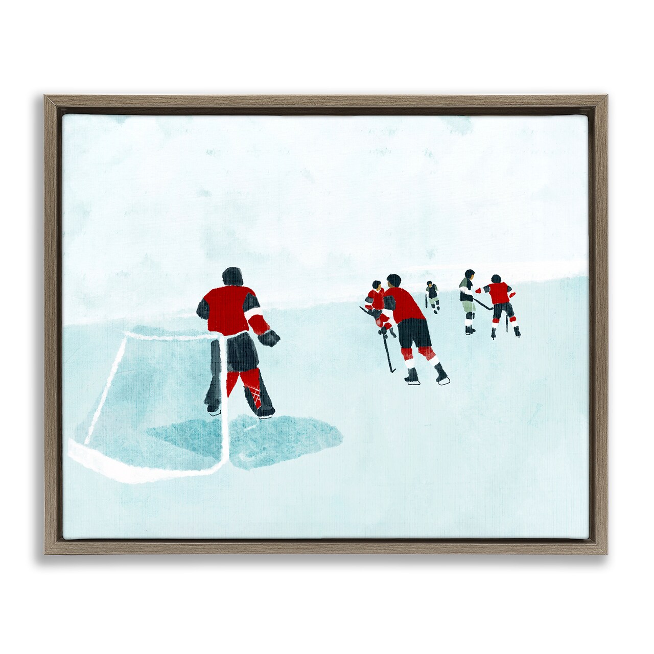 Stupell Industries Hockey Players on Ice Framed Floater Canvas Wall Art Design by Daphne Polselli